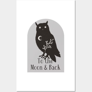 To The Moon and Back Folk Art Owl Hearts and Stars Posters and Art